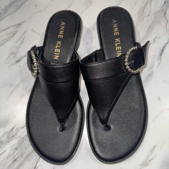 Anne Klein Shoes - Anne Klein Black Sandals with Silver Buckle